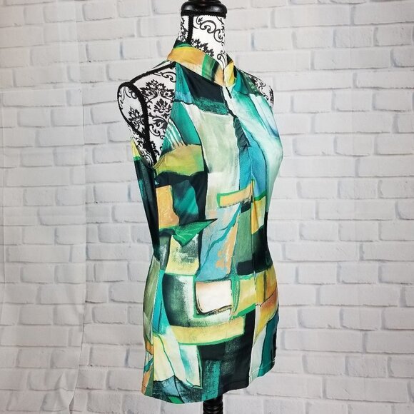 La Squadra zip front sleeveless geo print top sz s - Picture 4 of 8